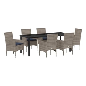 vidaXL Table and Chair Set 7 pcs Grey PE Rattan