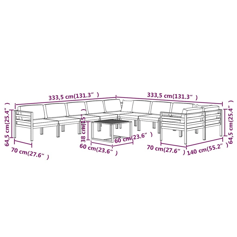 vidaXL 11 Piece Patio Lounge Set with Cushions Aluminum Anthracite