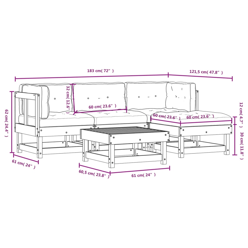 vidaXL 5 Piece Patio Lounge Set with Cushions Solid Wood