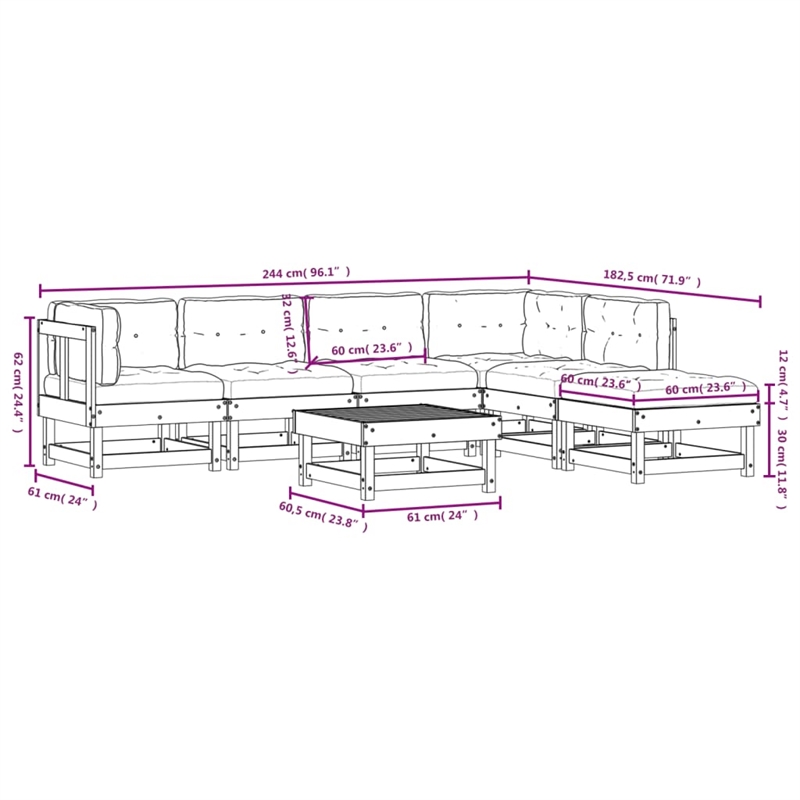 vidaXL 7 Piece Patio Lounge Set with Cushions Solid Wood