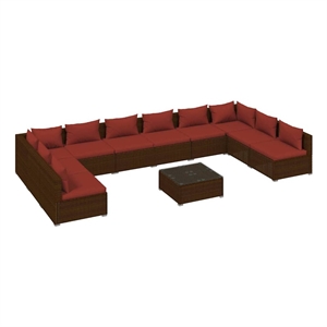 vidaXL 11 Piece Patio Lounge Set with Cushions Poly Rattan Brown
