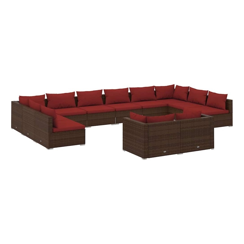 vidaXL 12 Piece Patio Lounge Set with Cushions Brown Poly Rattan