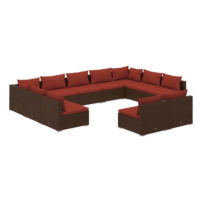 vidaXL 11 Piece Patio Lounge Set with Cushions Brown Poly Rattan