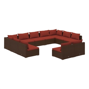 vidaXL 11 Piece Patio Lounge Set with Cushions Brown Poly Rattan