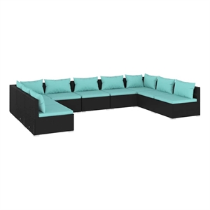 vidaXL 9 Piece Patio Lounge Set with Cushions Poly Rattan Black