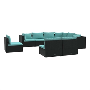 vidaXL 9 Piece Patio Lounge Set with Cushions Poly Rattan Black