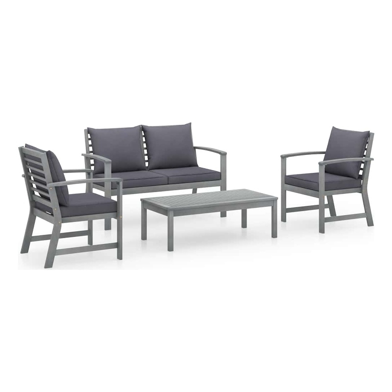 vidaXL 4 Piece Patio Lounge Set with Cushions Solid Acacia Wood