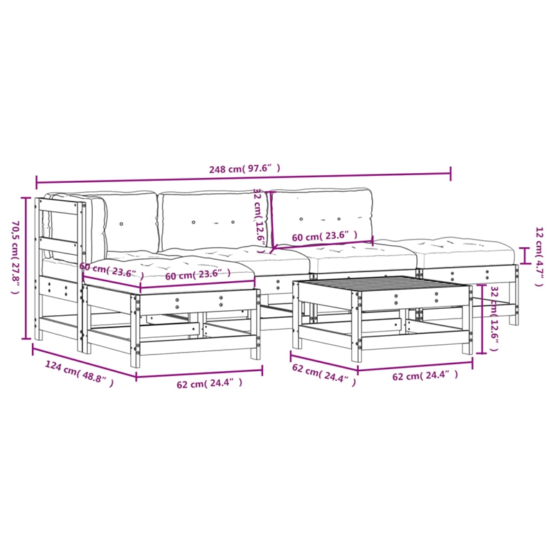 vidaXL 6 Piece Patio Lounge Set with Cushions Solid Wood