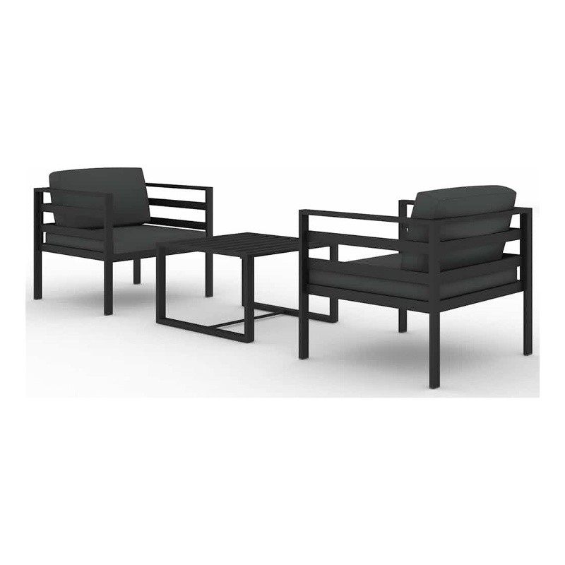 vidaXL 3 Piece Patio Lounge Set with Cushions Aluminum Anthracite