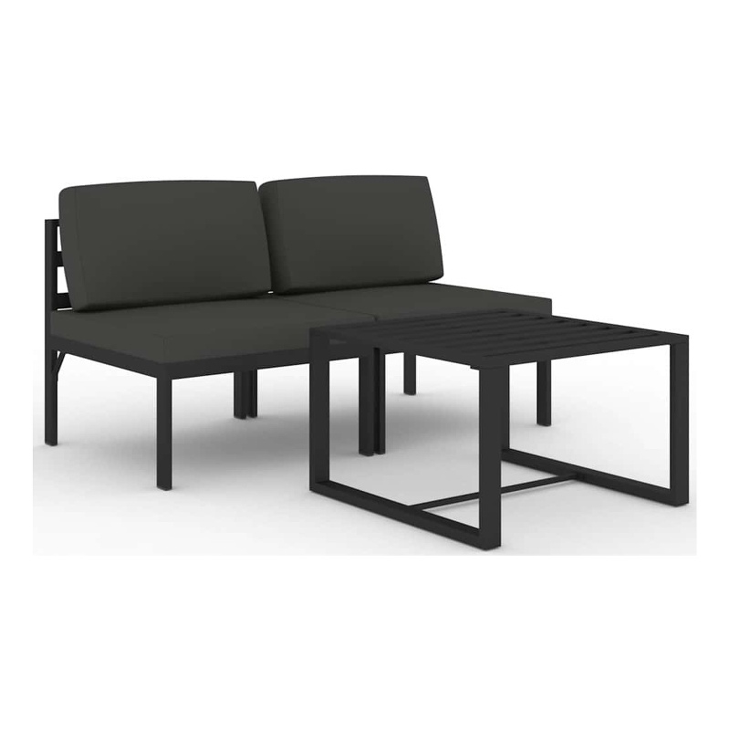 vidaXL 3 Piece Patio Lounge Set with Cushions Aluminum Anthracite