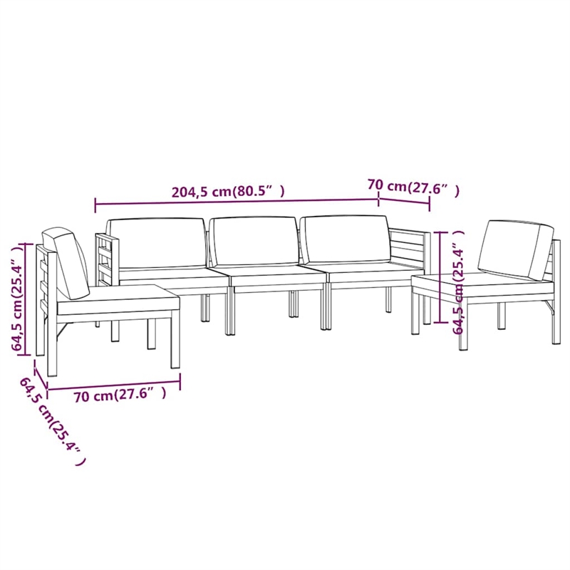 vidaXL 5 Piece Patio Lounge Set with Cushions Aluminum Anthracite