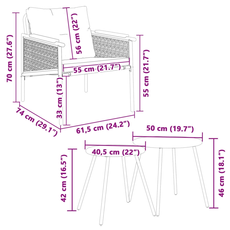 vidaXL 4 Piece Balcony Furniture Set with Cushions Black Steel