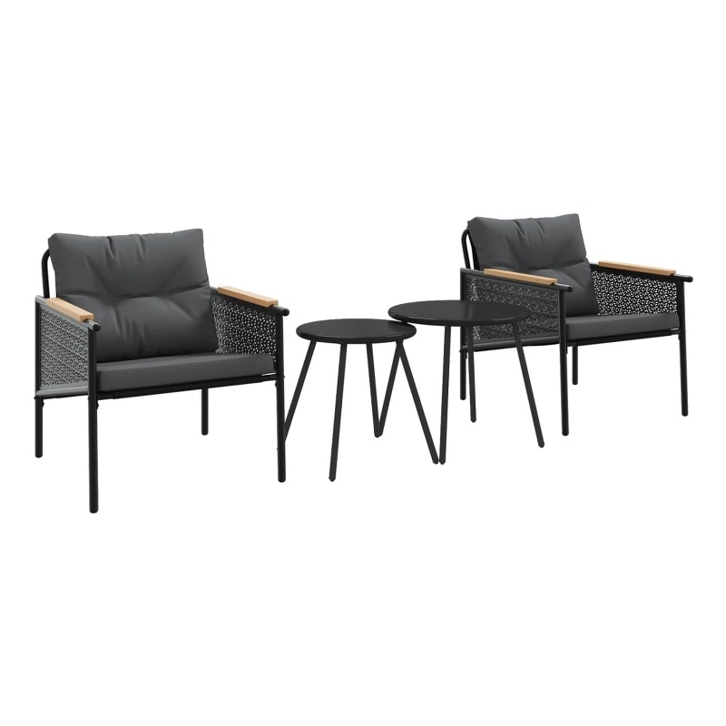 vidaXL 4 Piece Balcony Furniture Set with Cushions Black Steel