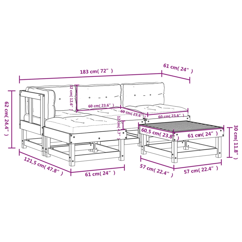 vidaXL 5 Piece Patio Lounge Set with Cushions Solid Wood