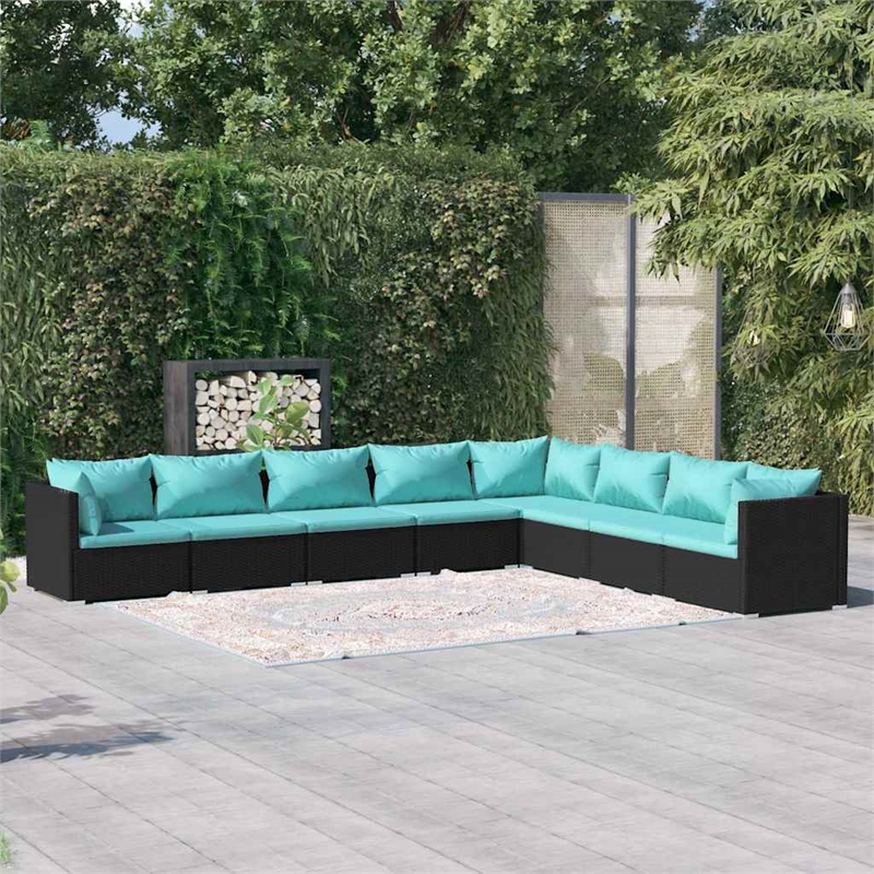 vidaXL 8 Piece Patio Lounge Set with Cushions Poly Rattan Black