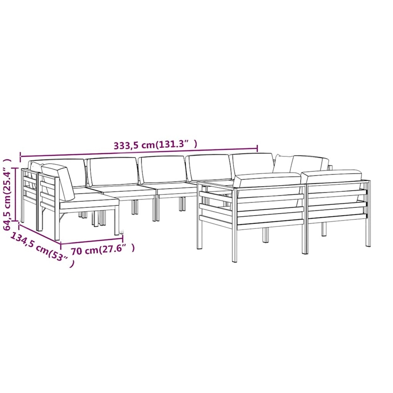 vidaXL 9 Piece Patio Lounge Set with Cushions Aluminum Anthracite