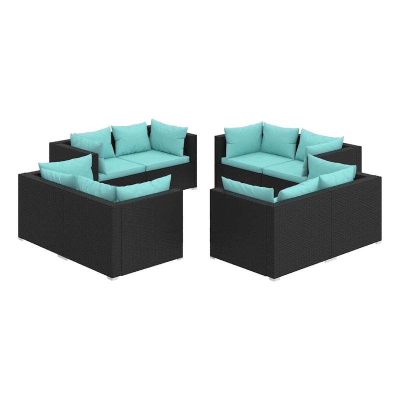 vidaXL 8 Piece Patio Lounge Set with Cushions Poly Rattan Black