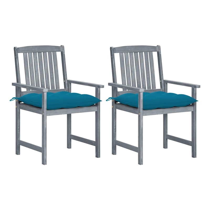 vidaXL Patio Chairs with Cushions 2 pcs Gray Solid Acacia Wood