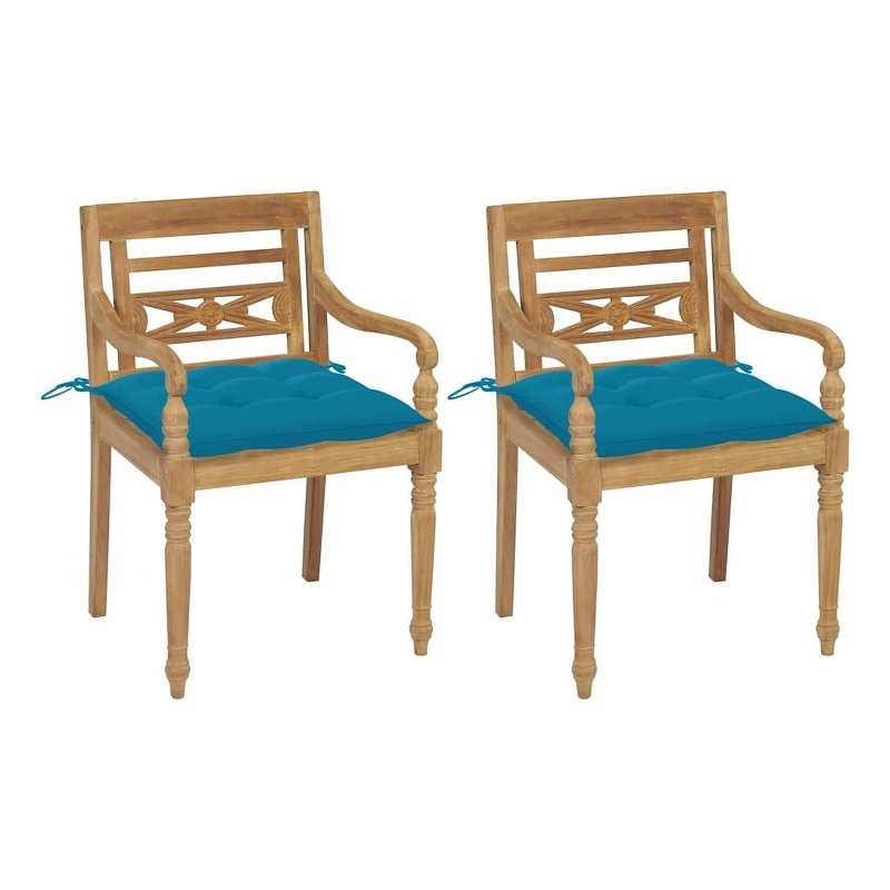 vidaXL Batavia Chairs 2 pcs with Light Blue Cushions Solid Teak Wood