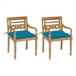 vidaXL Batavia Chairs 2 pcs with Light Blue Cushions Solid Teak Wood