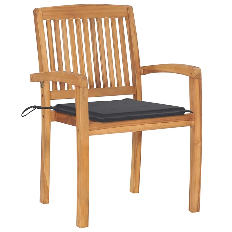 vidaXL Patio Chairs 2 pcs with Anthracite Cushions Solid Teak Wood