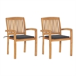 vidaXL Patio Chairs 2 pcs with Anthracite Cushions Solid Teak Wood