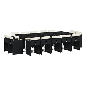 vidaXL 15 Piece Patio Dining Set with Cushions Black Poly Rattan