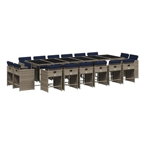 vidaXL 17 Piece Garden Dining Set with Cushions Grey Poly Rattan