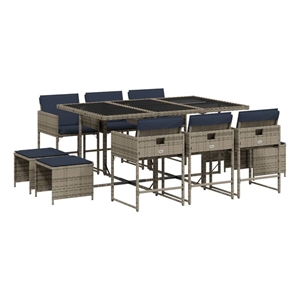 vidaXL 11 Piece Garden Dining Set with Cushions Grey Poly Rattan
