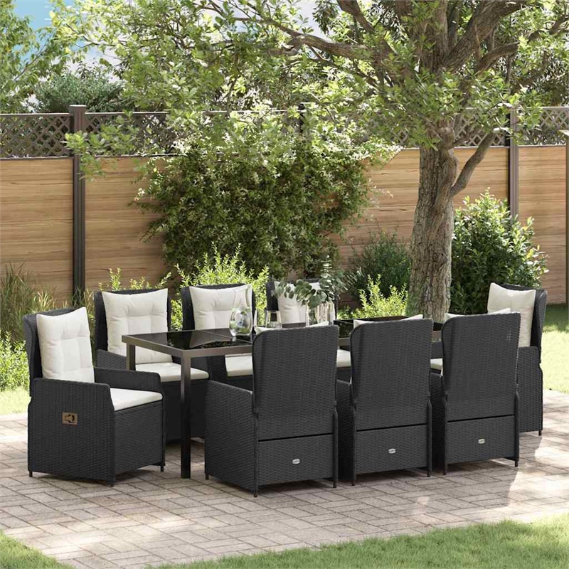 vidaXL Garden Dining Set 9 pcs Black Poly Rattan