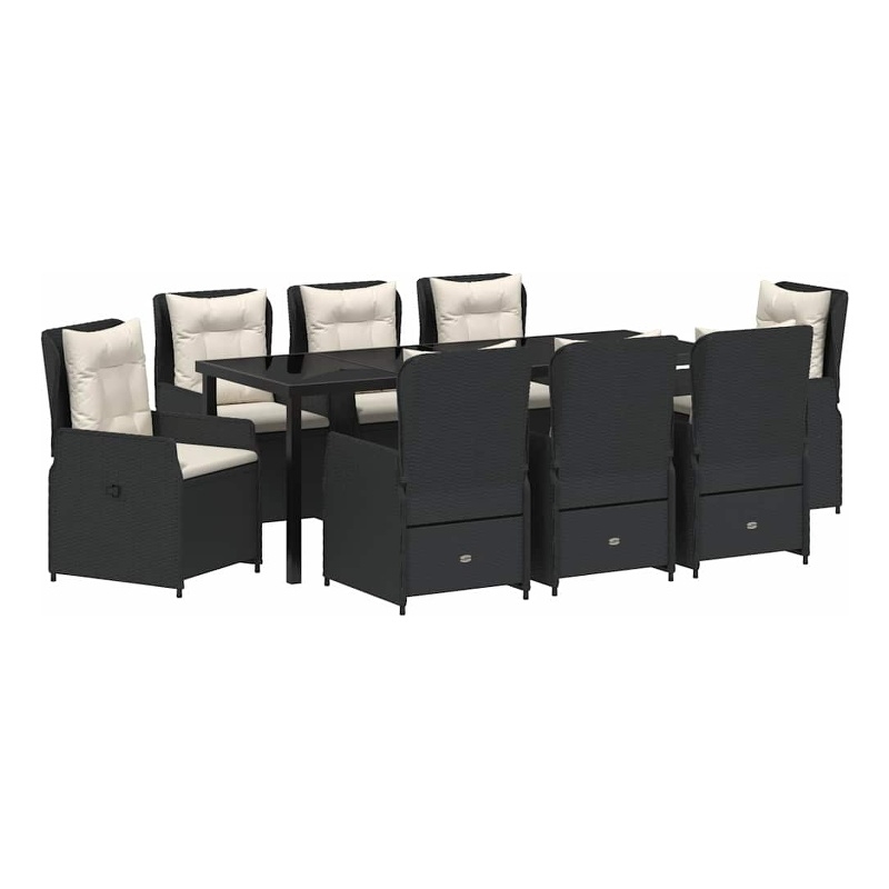 vidaXL Garden Dining Set 9 pcs Black Poly Rattan
