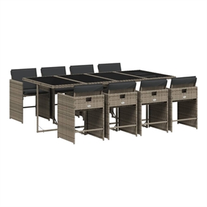 vidaXL 9 Piece Patio Dining Set with Cushions Gray Poly Rattan