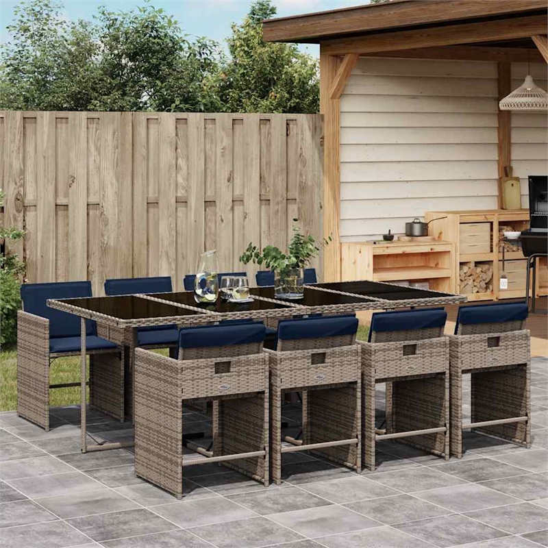 vidaXL 9 Piece Garden Dining Set with Cushions Grey Poly Rattan