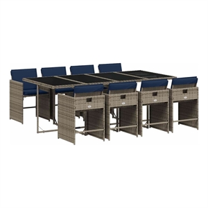 vidaXL 9 Piece Garden Dining Set with Cushions Grey Poly Rattan