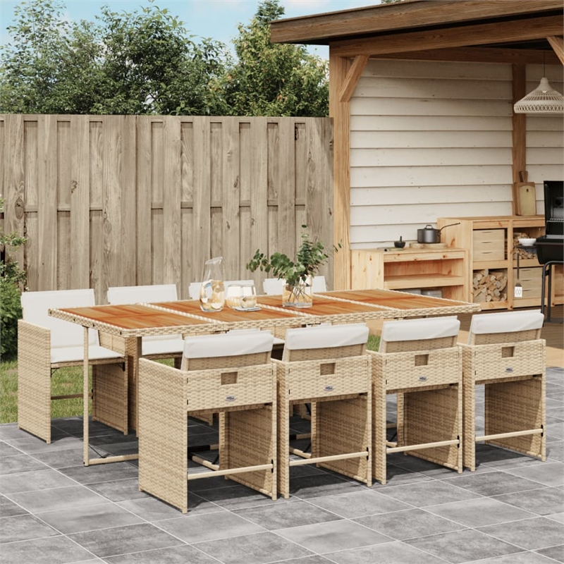 vidaXL 9 Piece Patio Dining Set with Cushions Beige Poly Rattan