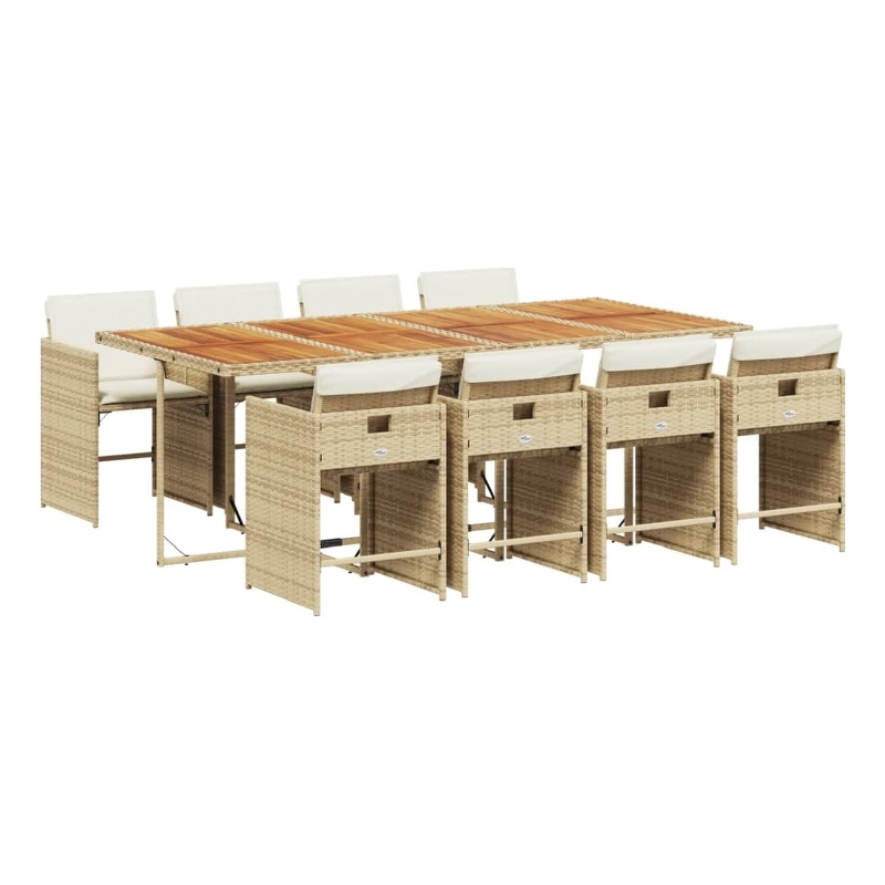 vidaXL 9 Piece Patio Dining Set with Cushions Beige Poly Rattan