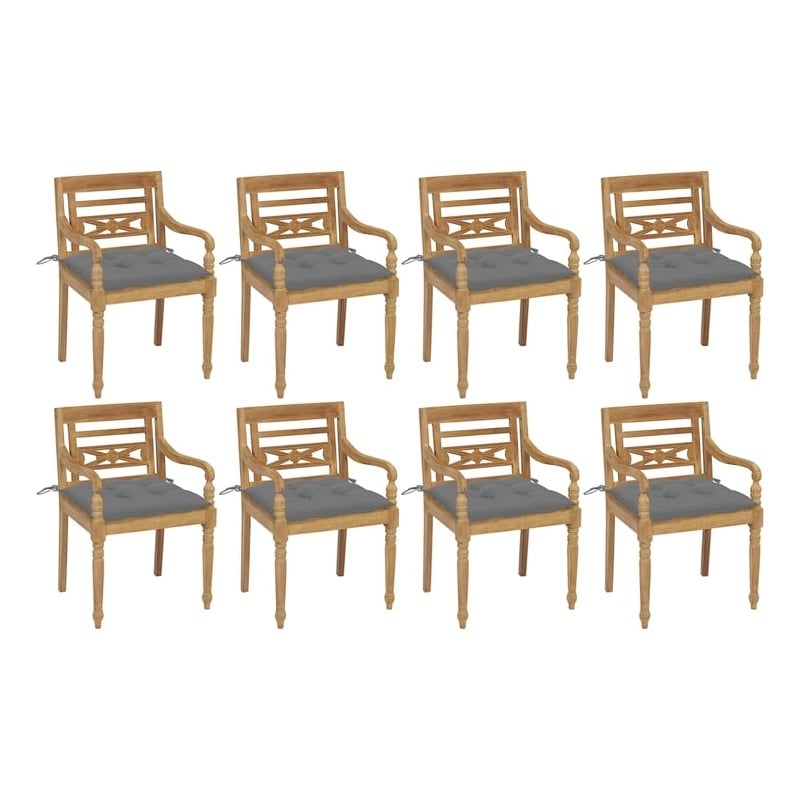 vidaXL Batavia Chairs with Cushions 8 pcs Solid Teak Wood