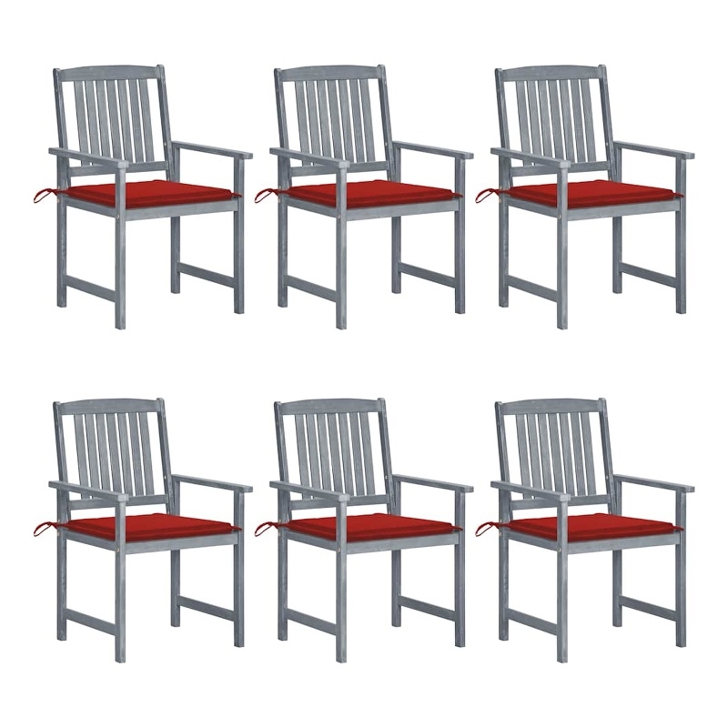 vidaXL Patio Chairs with Cushions 6 pcs Solid Acacia Wood Gray