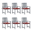 vidaXL Patio Chairs with Cushions 6 pcs Solid Acacia Wood Gray