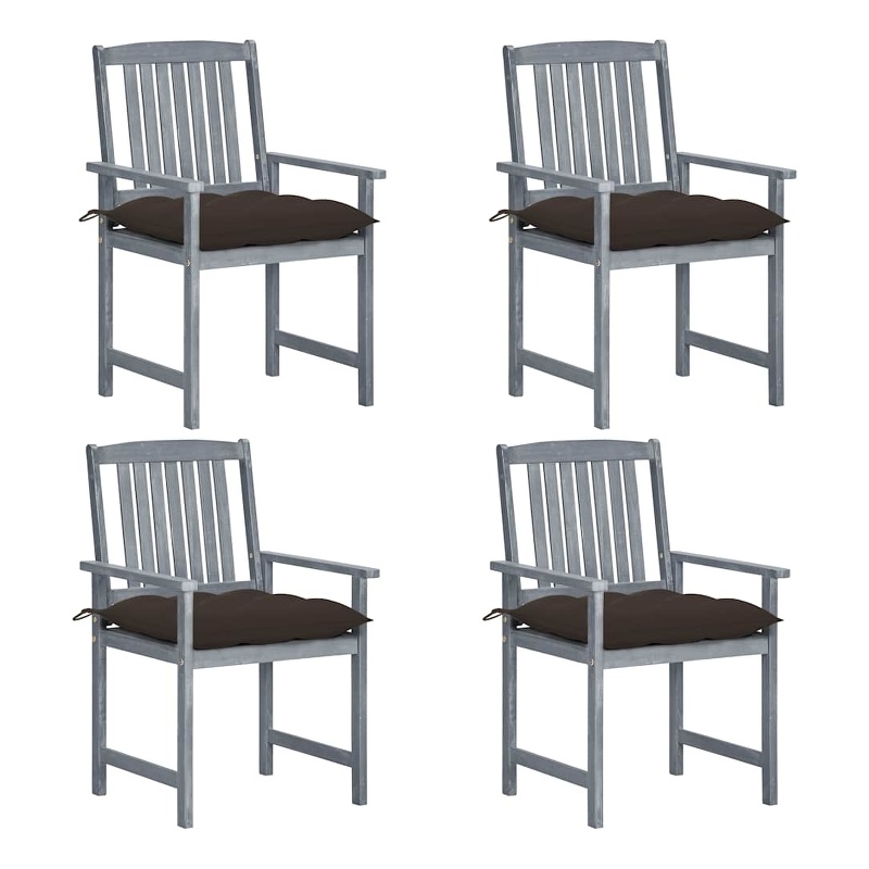 vidaXL Patio Chairs with Cushions 4 pcs Gray Solid Acacia Wood