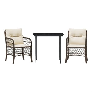 vidaXL 3 Piece Bistro Set with Cushions Brown Poly Rattan