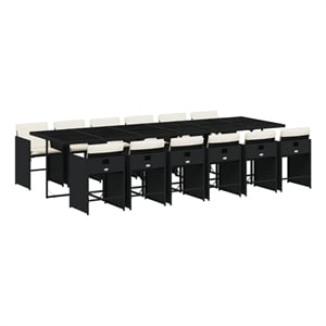 vidaXL 13 Piece Patio Dining Set with Cushions Black Poly Rattan