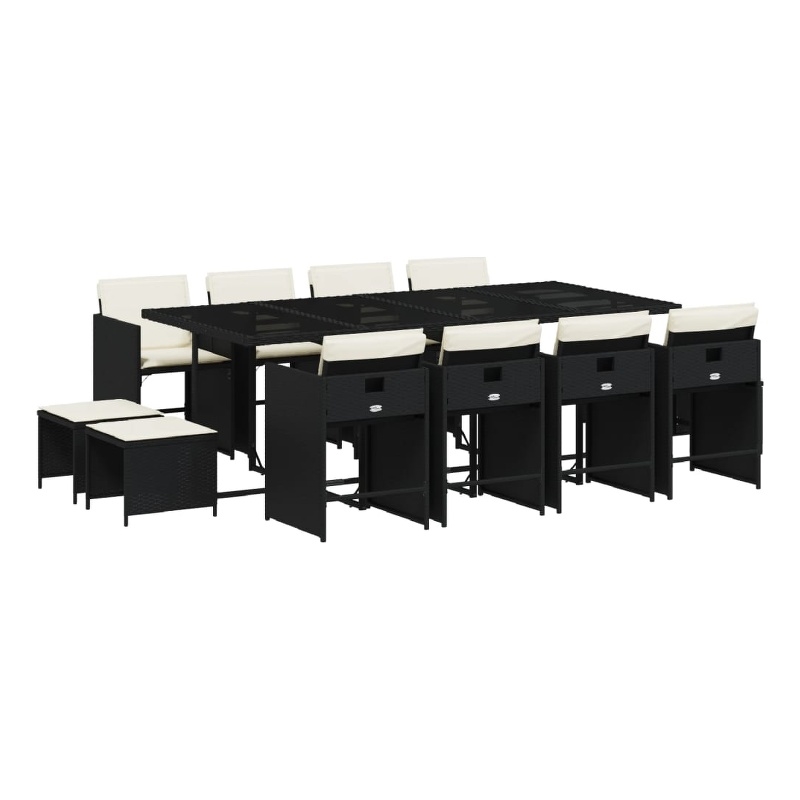 vidaXL 13 Piece Patio Dining Set with Cushions Black Poly Rattan