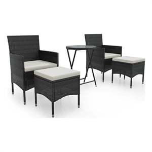 vidaXL 5 Piece Patio Bistro Set Poly Rattan and Tempered Glass Black