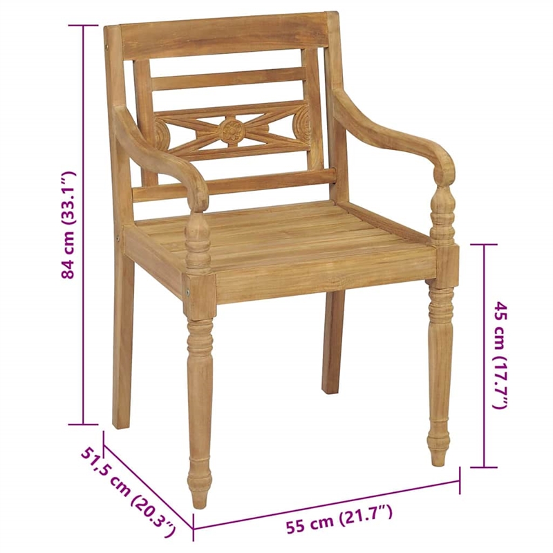 vidaXL Batavia Chairs with Cushions 6 pcs Solid Teak Wood