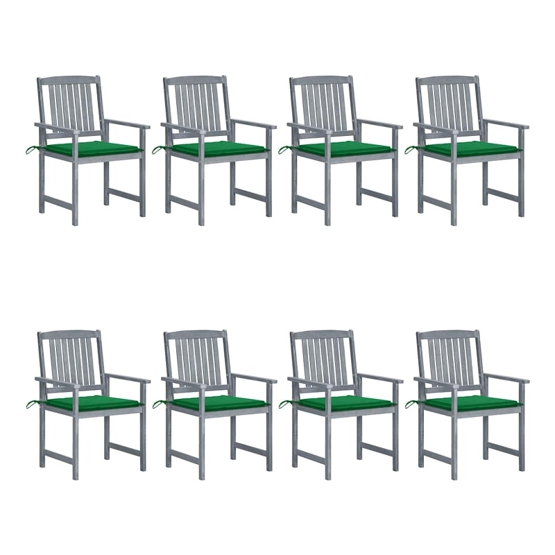 vidaXL Patio Chairs with Cushions 8 pcs Solid Acacia Wood Gray