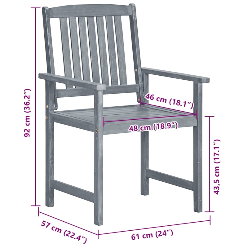 vidaXL Patio Chairs with Cushions 8 pcs Solid Acacia Wood Gray