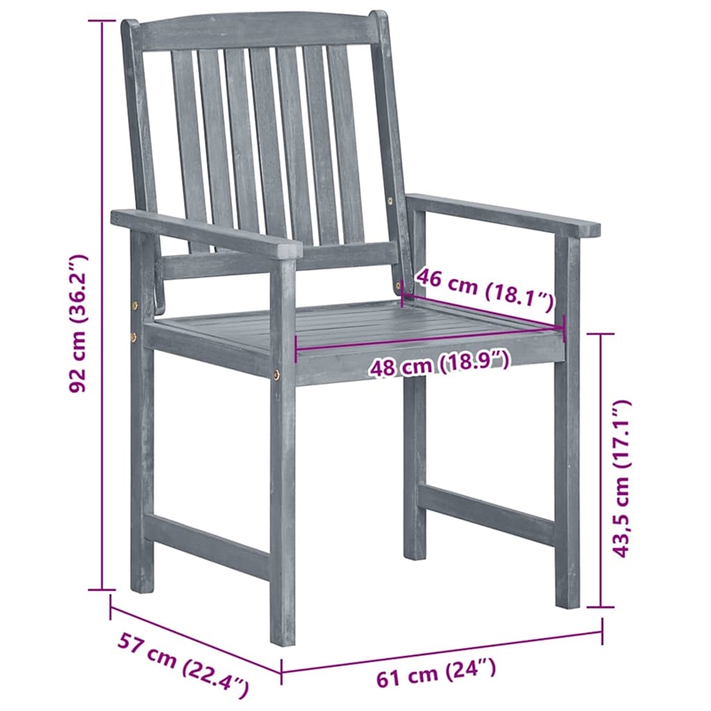 vidaXL Patio Chairs with Cushions 8 pcs Solid Acacia Wood Gray