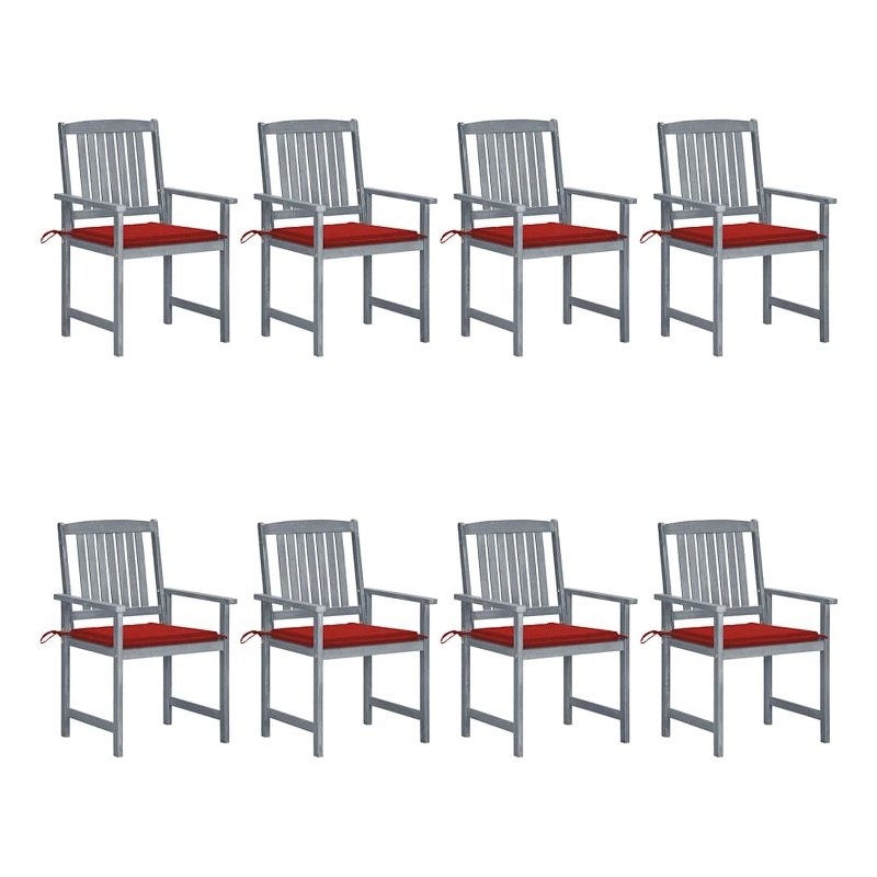 vidaXL Patio Chairs with Cushions 8 pcs Solid Acacia Wood Gray