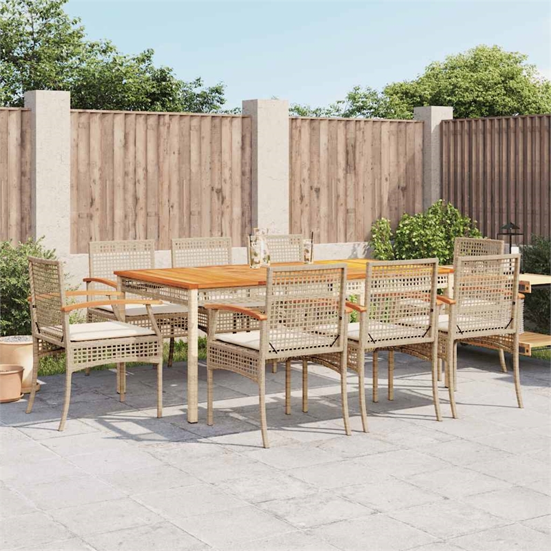 vidaXL 9 Piece Patio Dining Set with Cushions Beige Poly Rattan